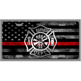 Thin Red Line Fireman Fire Fighter Car Vanity Tag  - License Plate