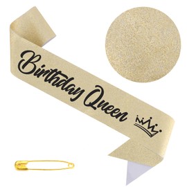 Aprince Birthday Queen Sash Glitter Accessories Gold Party Favor Supplies and Decorations for Women Girls Happy Birthday Sash for Sweet 16 18th 21st 30th 40th Gifts