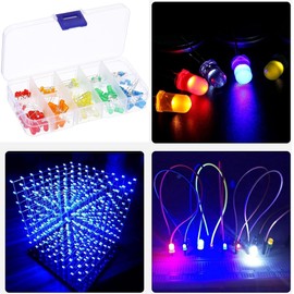 MINGZE LED Light Emitting Diodes Set, 3 mm 5 mm Diodes Electronic Components Light Emitting Diodes Round 2 Pin Electronic Components with 5 Colours Red Blue Green Yellow White (Pack of 200)