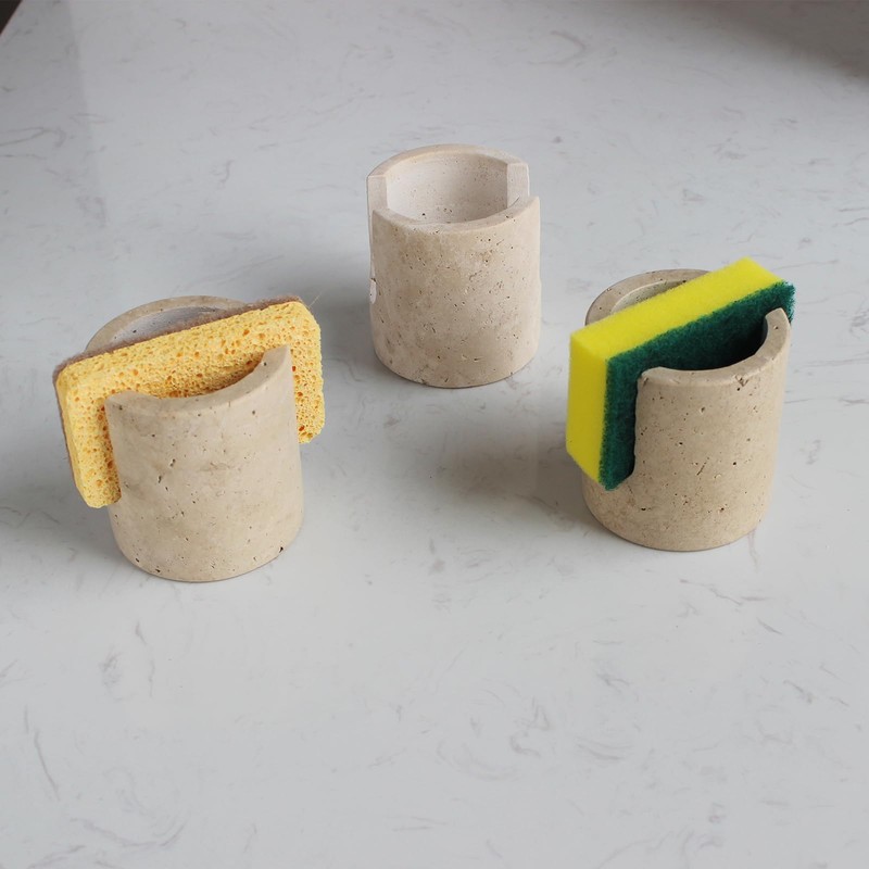 Natural Travertine Sponge Holder for Kitchen Sink, Drying Rack, Compact