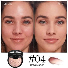 Baked Foundation For Mature Skin, Brighten Color Correcting Powder Foundation Full Coverage for Face, Lasting Oil-control Shimmer Natural Smooth Makeup, Cover Fine Lines, Blemishes (Medium Beige)