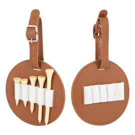 MilyaDE Golf Tees Holder Faux Leather Round with 10 Tees Holes Including 5 Wooden Golf Tees Organiser Brown