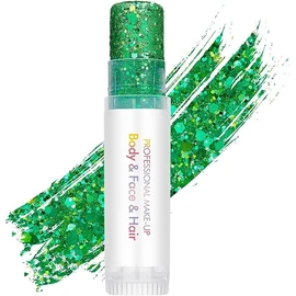 Green Hair Glitter Stick, Perfect Sparkling Theme Day Neon Outfit Singer Concert Music Rave Festival Party Accessories Face and Body Glitter Makeup.