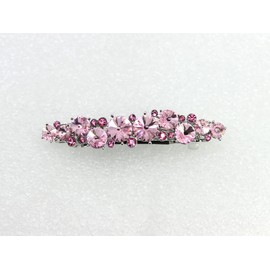 Faship Pink Premium Rhinestone Crystal Floral Small Hair Barrette Clip