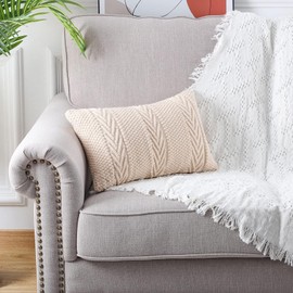 Mandioo Cotton Knitted Decorative Rectangle Beige Cushion Covers 30cm x 50cm 12x20 Inch Soft Cozy Outdoor Throw Pillow Cases Luxury Modern Pillowcases for Couch Sofa Bed Livingroom