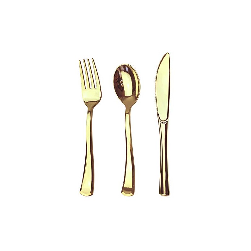 Juego de cubiertos de plástico dorado de 75 piezas, de