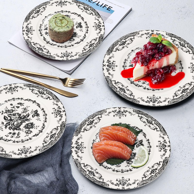 HomeElves Salad Plates, 8.5 Inch Ceramic Plates Set of 6,