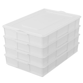 Ramddy 4-Pack Commercial Pizza Dough Proofing Box with Lid, Stackable Plastic Pizza Proofing Dough Tray, White