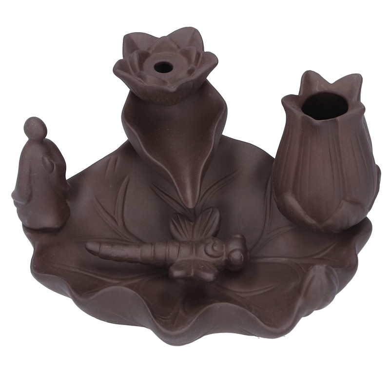 Incense Burner Red Porcelain Dragonfly Shape Backflow Smoke Waterfall Sandalwood