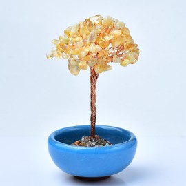 WUYOUSHI Citrine Healing Crystal Tree Natural Reiki Gemstone Tree Ceramic Base Copper Wire Tree Life Home Decor Spiritual Energy Meditation Gift for Women Men