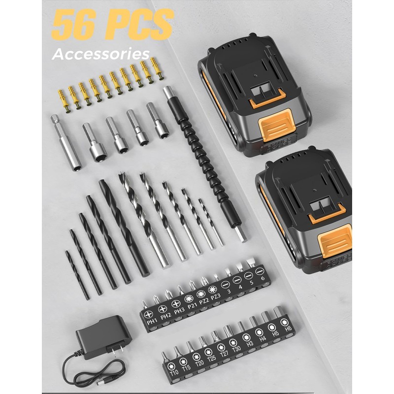Cordless Drill, 20V MAX Power Drill Set with 2 Batteries