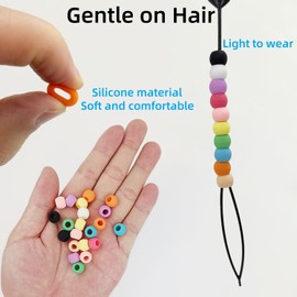 LSDWL 50 Silicone Hair Beads for Girls,Soft Colorful Rubber Beads for Braids with Mini Rubber Bands and Plastic Beading Needles (50 Small Beads)
