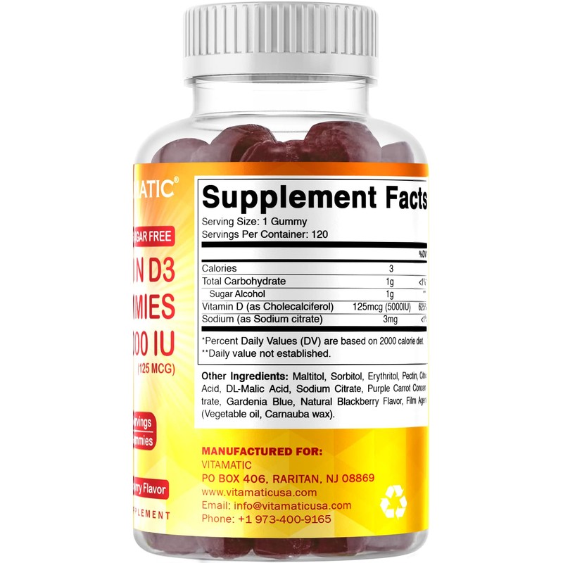 Vitamatic Sugar Free Vitamin D3 5000 IU - 120 Pectin