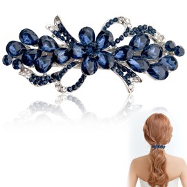 Flower Hair Clips for Women, Vintage Diamante Hair Clip with Rhinestone Flower Barrettes Jewelry Bow Crystal Hair Clips Accessories for Bridal Wedding, Tea Party Hair Clips, New Years Gifts Dark Blue