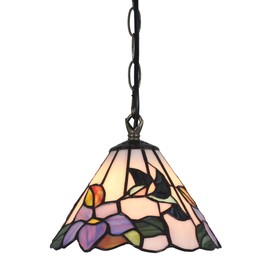 Bieye L11007 Hummingbird Flower Tiffany Style Stained Glass Ceiling Pendant Fixture with 8 Inch Wide Handmade Lampshade, Blue
