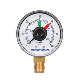 MEASUREMAN Boxed Pressure Gauge with Dial Replacement for Select Filters, 2" x 1/4" NPT Bottom, 0-60psi/4bar, 3-2-3%