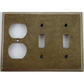 Aged Antique Brass 3 Gang Wall Plate - 2 Toggle 1 Duplex