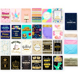 5 x 7 inch Store Size Assorted Birthday Cards with Envelopes and Sealing Stickers- Happy Birthday Cards with Premium Gold Foil - Perfect Bulk Birthday Card Set for Adults, Kids, and Friends