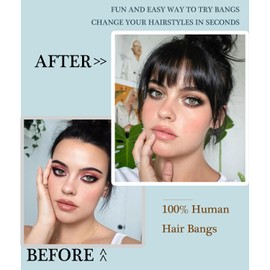 DYbeautyhair Clip in Fringe - 100% Human Hair Bangs Clip in Bangs Brown Black Air Hair Bangs With Temples Hairpieces Curved Bangs For Women Daily Wear (Brown Black, French Bangs)