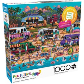 Buffalo Games - Pun Fuzzles - Hawaiian Food Truck Festival - 1000 Piece Jigsaw Puzzle For Adults -Challenging Puzzle Perfect for Game Nights - Finished Size is 26.75 x 19.75