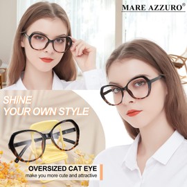 MARE AZZURO Oversized Reading Glasses 2.75 Women Large Cat Eye Readers 100 125 150 175 200 225 250 275 300 350 400 500 600 (Black+Tortoise, 2.75)