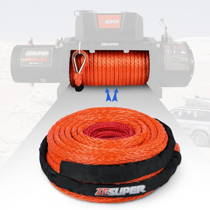 ZESUPER 3/8" x 100ft Synthetic Winch Rope Dyneema 12 Strand