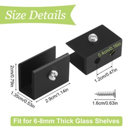 UFURMATE Glass Clamp, 4 Pieces Aluminum Alloy Glass Clamps, Adjustable Glass Shelf Brackets, Wall Mounted Black Glass Holder, Glass Clamp Clamp Fixing for 6-8mm Thick Glass and Acrylic Glass