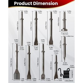 DUPDMKIN 10Pcs Air Hammer Chisels Set, Carbon Steel Air Chisel Bits, Pneumatic Air Hammer Attachments with 0.401" Shank for Automotive and Metal Work