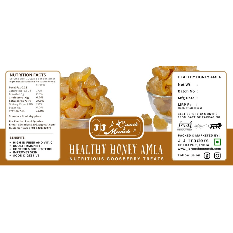 J J Crunch N Munch Honey Amla Candy, Sugar-free, Natural