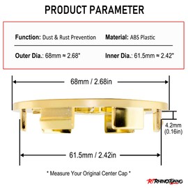 4pcs 68mm(2.6in)/61.5mm(2.42in) Wheel Center Caps for BBS LM Style Wheels STR Replica 20" Wheels Golden Aftermarket Hub Caps