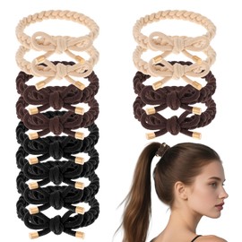 Ptwola 12 Pcs Bow Tie Bracelets Tie Braided Hair Ties Women Girls Elastic Hair Bands No Damage Ponytail Holders Cute Scrunchies Accessories for Thick Thin Types Styles Black Brown Beige