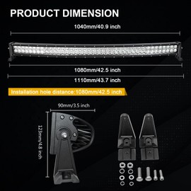 Willpower 42 45 inch 240W Curved Spot Flood Combo LED Work Light Bar for 4WD AWD Truck Car ATV SUV 4X4 Jeep Truck Van Wagon Van Camper Camber Driving Lamp 10-30V