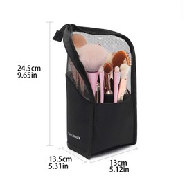 Makeup Brush Bag Multifunctional Makeup Brush Organiser Bag Half Clear Travel Makeup Brush Holder Waterproof Standing Zipper Cosmetic Brush Pouch Polyester Makeup Brush Case Pencil Case Pencil Box