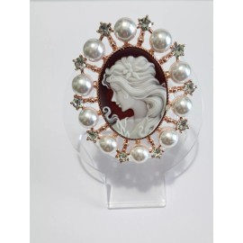 Unbranded Cameo Pearl & Crystal Brooch/ Pin-  Multi