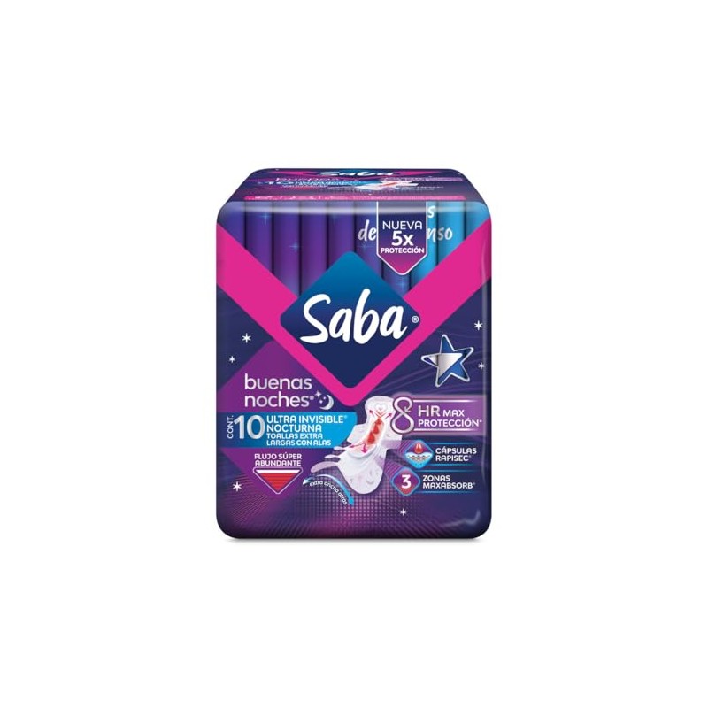 Saba Toallas Sanitarias para Dama Ultra Invisible con Alas Ultradelgada
