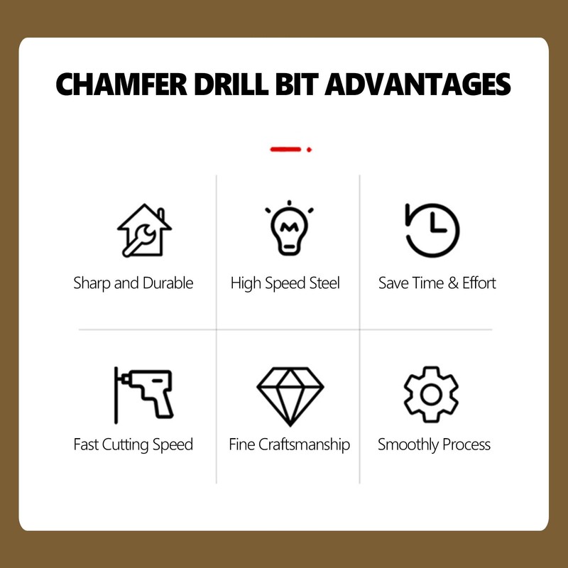 6 Pcs 1/4'' Hex Shank HSS 5 Flute Countersink Drill