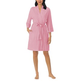 Nautica Womens Soft Robe - Above Knee 3/4 Length Sleeve Lightweight Robe - Cotton Knit Jersey Sleepwear and Loungewear - Heather Pink - Medium