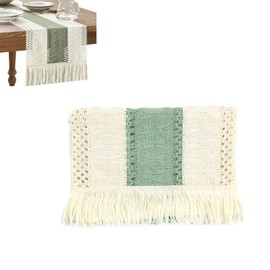 HSUYUN Table Runner Fabric, 30 x 180 cm Table Runner Washable, Cotton Linen Table Runner Vintage, Table Runner with Tassels for Garden, Party, Birthday, Wedding