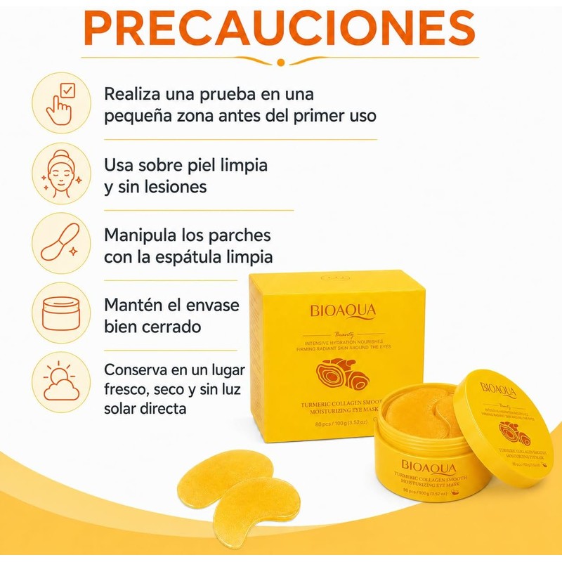 BIOAQUA Parches para Ojos de Cúrcuma y Colágeno, Hidratantes, 80