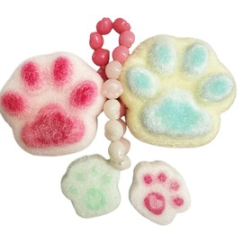 5PCS Handmade Taba Squishy Cat Paw Toys –Soft Jelly Kitty Paw Squeeze Toys, Cute Kawaii Fufu Squishies, Sticky Fur Ball Stress Relief Fidget Toys for All Ages (Mint Fur+Yellow Fur)