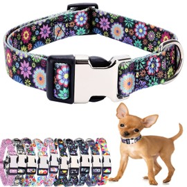 Cute Dog Collar for XS Small Medium Large Dogs, Soft Nylon Pet Collar,3D Print Multicolor Patterns Collars Adjustable for Dogs Girl Boy Puppy Walking Running Training (Colorful Flowers XSmall)