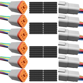 SDYYDS 4Pack 6-Pin Waterproof DT Connectors with 16AWG Wires & Heat Shrink Tubes - Ideal for Automotive/Outdoor Electrical Connections