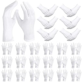 48 Pcs (24Pairs) White Cotton Gloves for Dry Hand Moisturizing Cosmetic and Coin Jewelry, Tuxedo Gloves,Checking Gloves,Serving Gloves for Men and Women