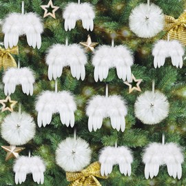 HOWAF 12 PCS White Feather Christmas Tree Decorations, Christmas Tree Baubles Angel Wings Christmas Hanging Ornament, Christmas Baubles for Feather Christmas Decorations Hanging Xmas Decorations