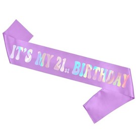 It's My 21st Birthday Sash Purple Iridescent Foil Letter Happy 21st Birthday Girl Sashes Party Decorations Favors Purple