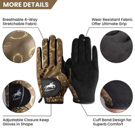 FINGER TEN Horse Riding Gloves Equestrian Women Kids for Girls Boys Mesh Breathable Lightweight Color Pack, Comfortable Grip for Summer Winter (Women-Brown, Medium)
