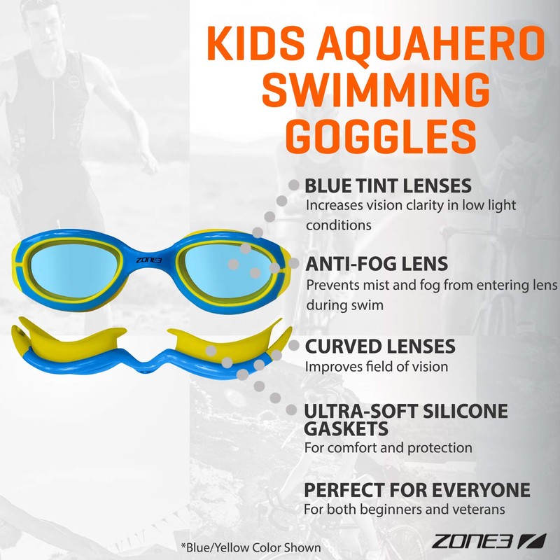 ZONE3 Kid's Aquahero Goggles With Anti-Fog LUCID Lenses, Clear Vision,