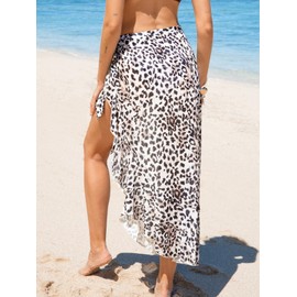CUPSHE Damen Sarong Wickelrock, Lange Strandkleider, selbst zu binden, gerüscht, Beachwear, Leopardenmuster, M