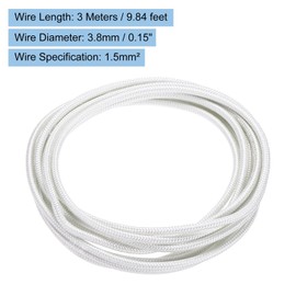 sourcing map 3 Meter/9.84ft 15AWG High Temp Wire, Flexible Mica Cable, Insulated 500 Degrees Celsius High Temperature Braided Wire Cable Resistant Electrical for Lamp Boiler Heater, White