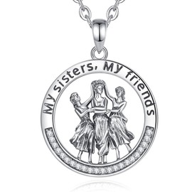 INFUSEU Ballerinas Dance Necklace Gifts for 3 Soul Sister Three Best Friend Ballet Dancer Matching Pendant 925 Sterling Silver Circle Jewelry Special Birthday Present